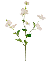 Un seul cornouiller artificiel Real Touch Blanc/rose de 74 cm a des fleurs de cornouiller artificiel rose clair et des feuilles vertes sur une tige longue et mince, sur un fond blanc.