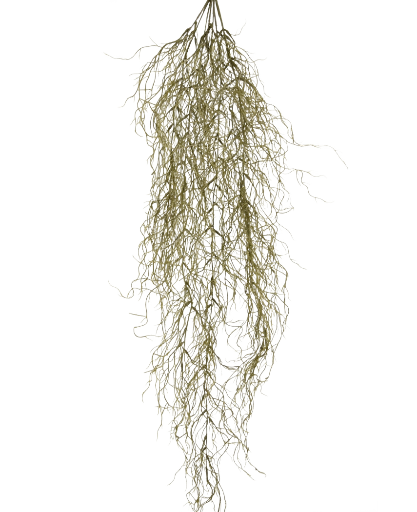 La plante artificielle suspendue Sudo 110 cm possède de fines branches séchées longues et bouclées qui pendent sur un fond uni blanc. Elle ajoute de l'atmosphère et du confort en tant que plante artificielle suspendue unique à votre espace.