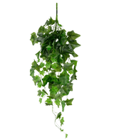Le Lierre Artificiel 70 cm vert est un lierre artificiel suspendu avec des feuilles vertes pendantes et de multiples vrilles sur un fond blanc uni.