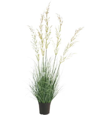 Le gazon artificiel de blé 90 cm ignifuge, avec ses fines feuilles vertes et ses longues pointes de fleurs jaunâtres, se détache magnifiquement sur un fond blanc - idéal parmi les plantes artificielles pour la maison et le jardin.