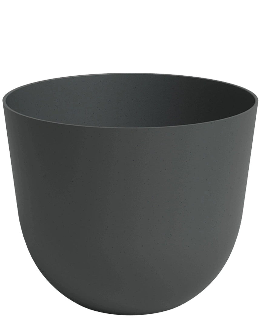 La jardinière Havanna Ø20 cm x H17 cm est une jardinière ronde en plastique uni, gris foncé, avec des côtés lisses et une finition mate, présentée sur un fond blanc.